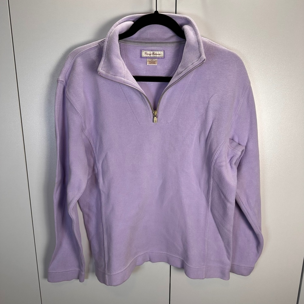Tommy Bahama Womens M Half Zip Pullover Sweater Lavender Cotton‎ Blend Prep Golf